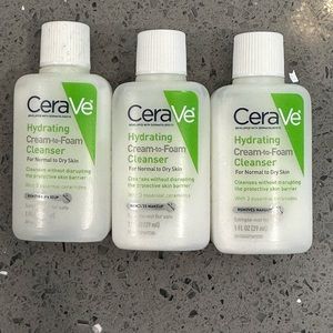 3 X CeraVe Hydrating Cream to Foam Cleanser 1 fl oz For Normal to Dry Skin NEW